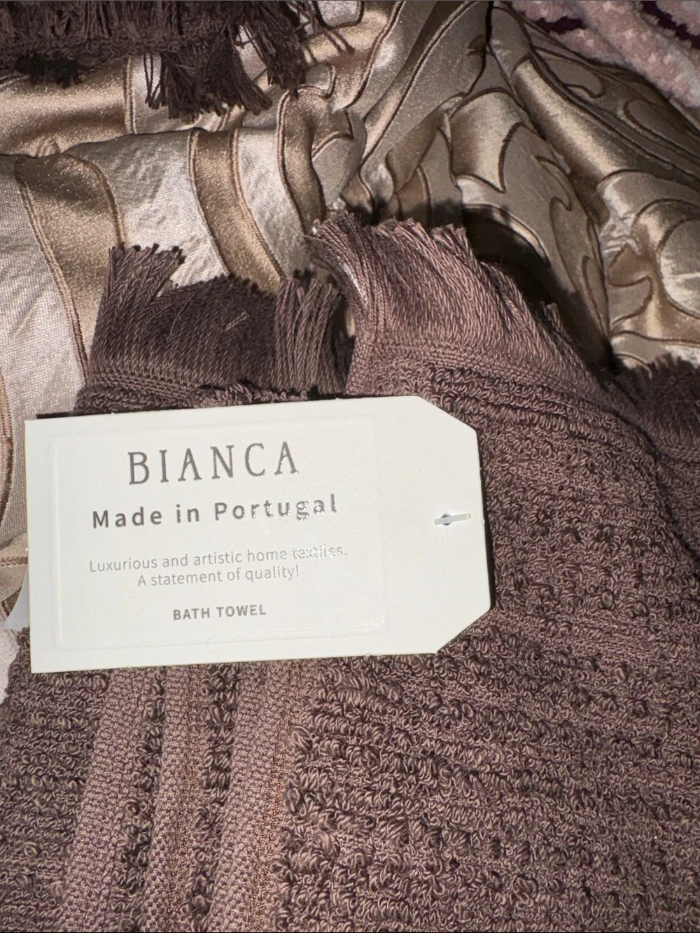 Bianca Made in Portugal Brown Cotton Fringe Bath and Hand Towel NWT